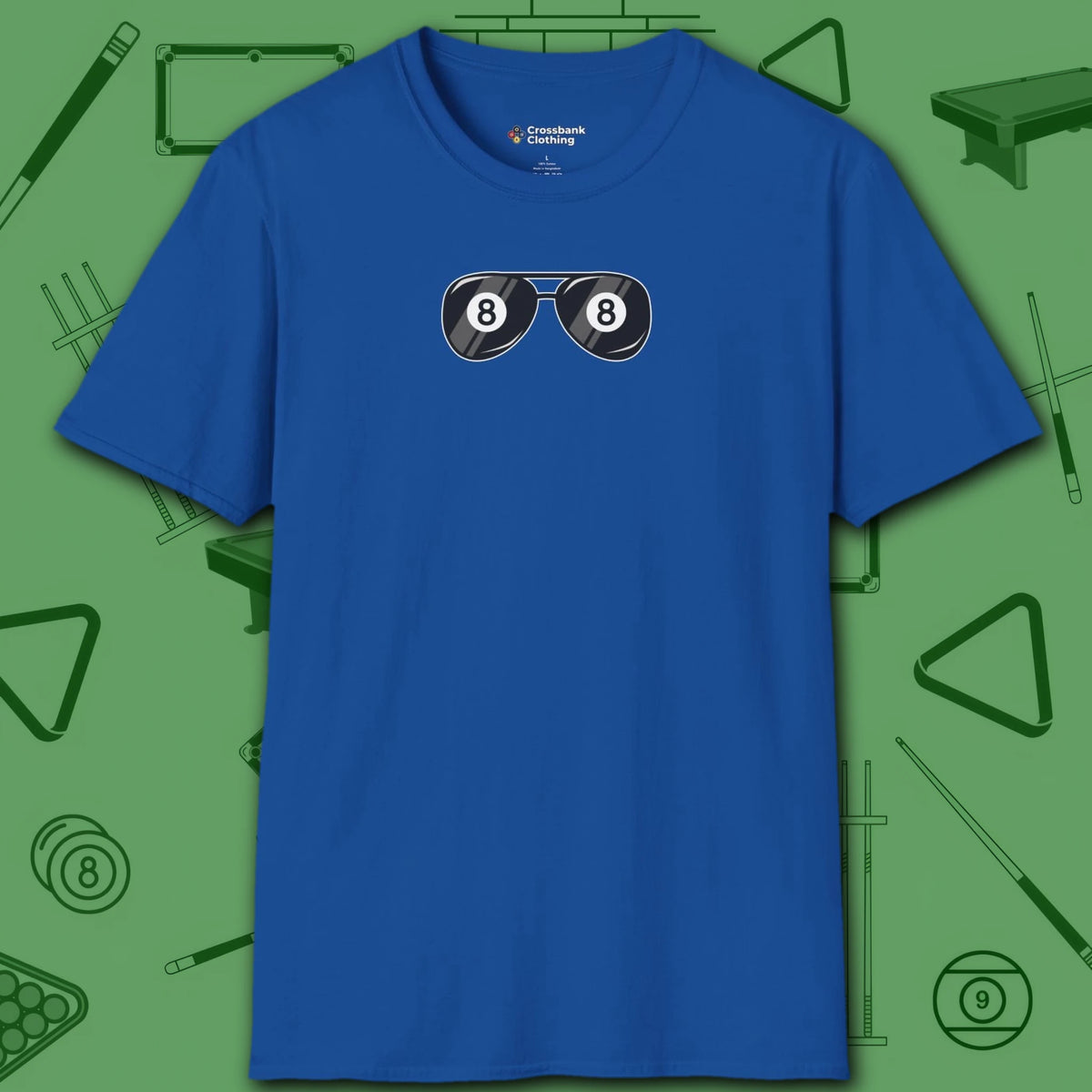 Smooth Shades T-Shirt, in Royal color, billiards shirt, front view