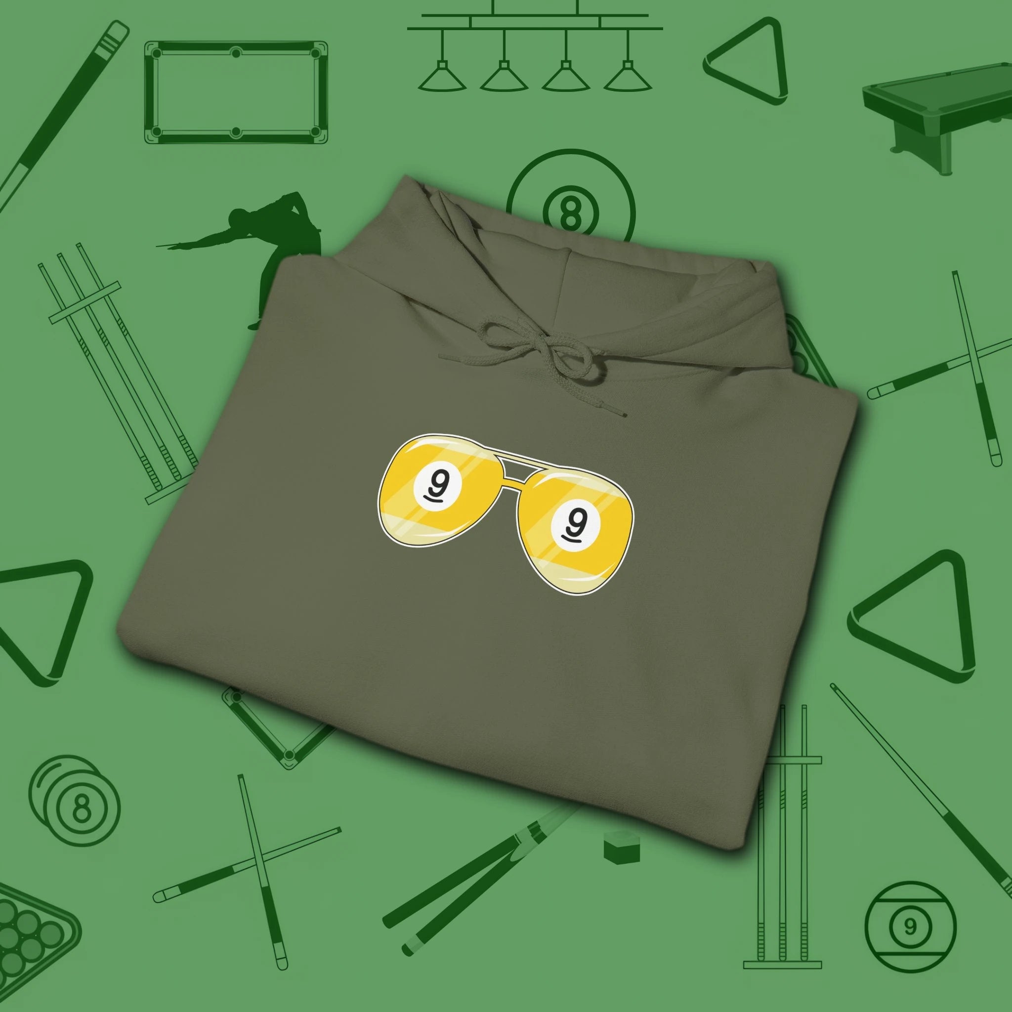 Smooth Shades Hoodie, in Military Green color, billiards shirt, folded view