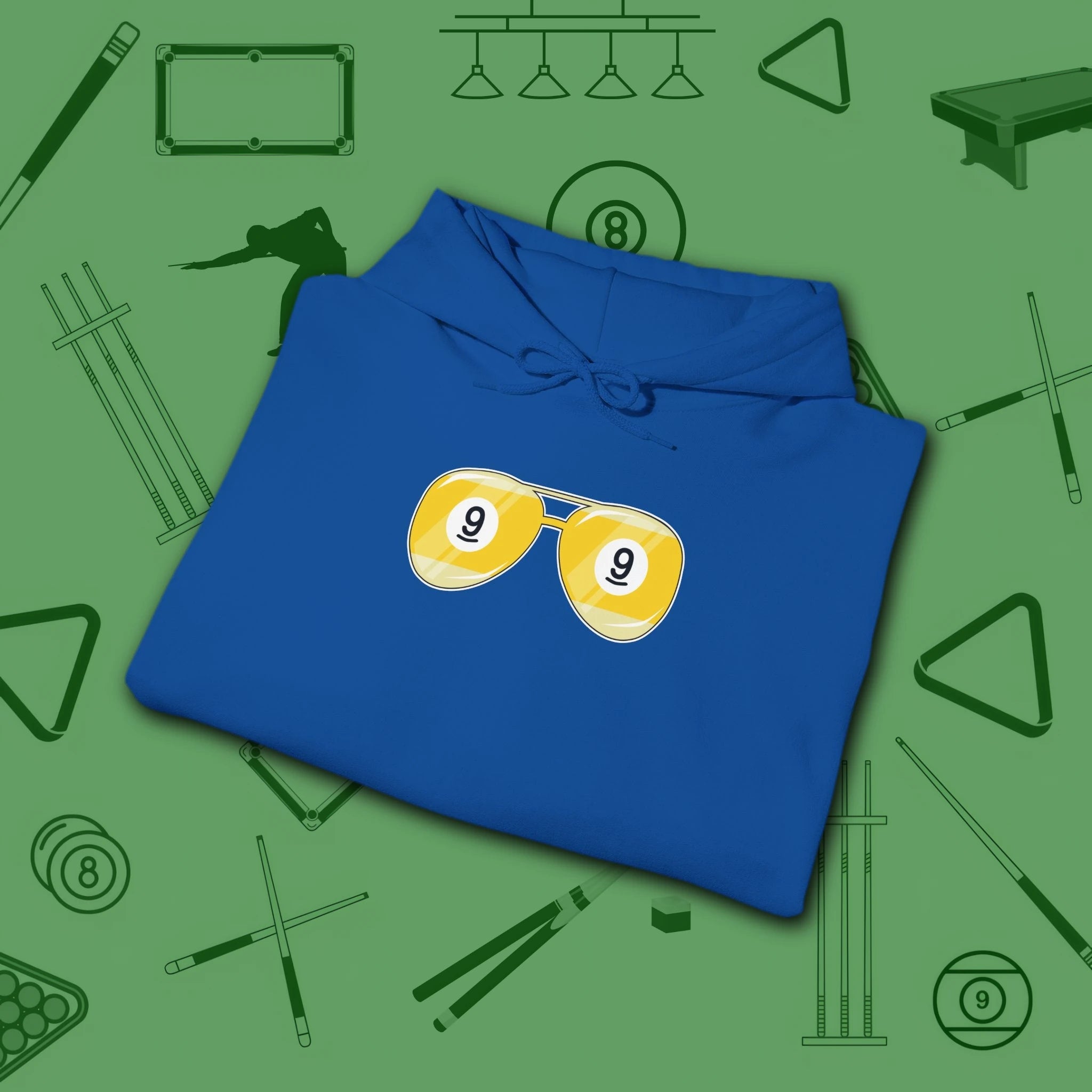 Smooth Shades Hoodie, in Royal color, billiards shirt, folded view