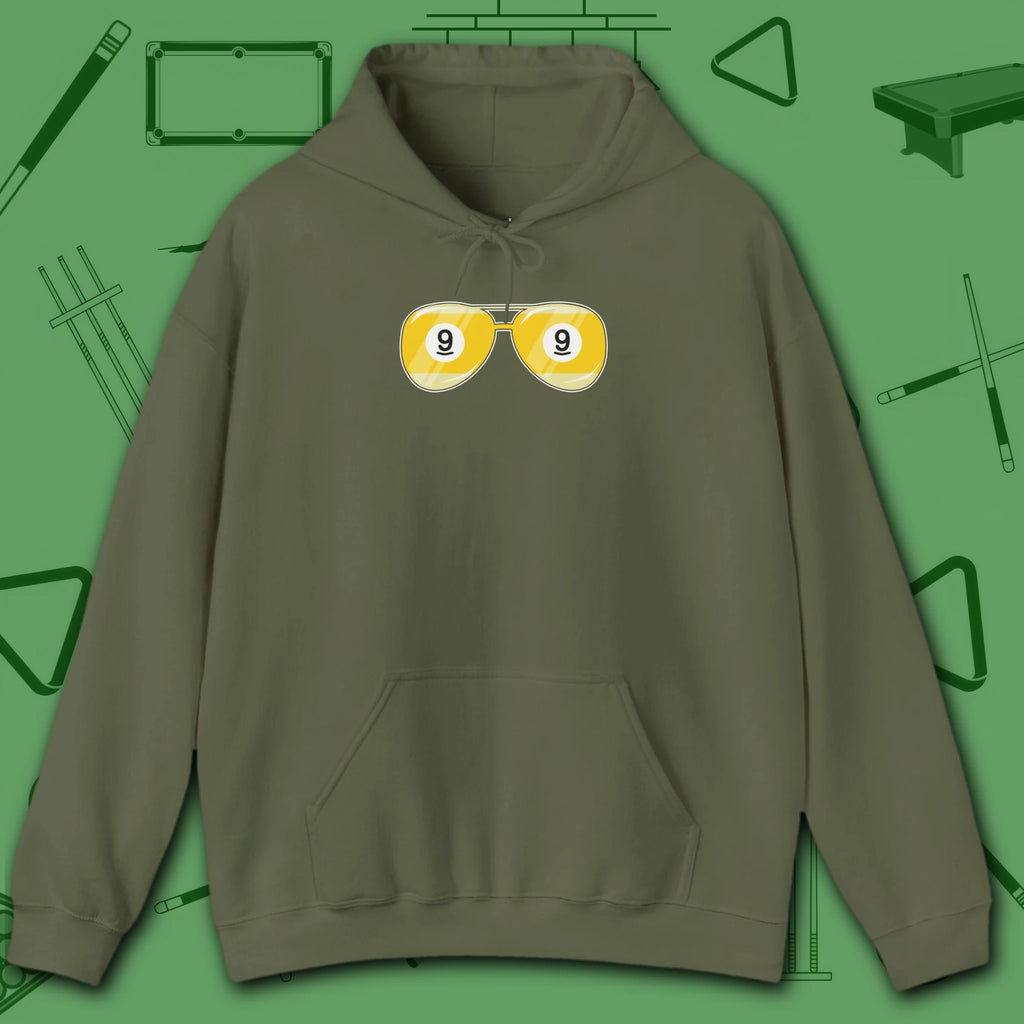 Smooth Shades Hoodie, in Military Green color, billiards shirt, front view