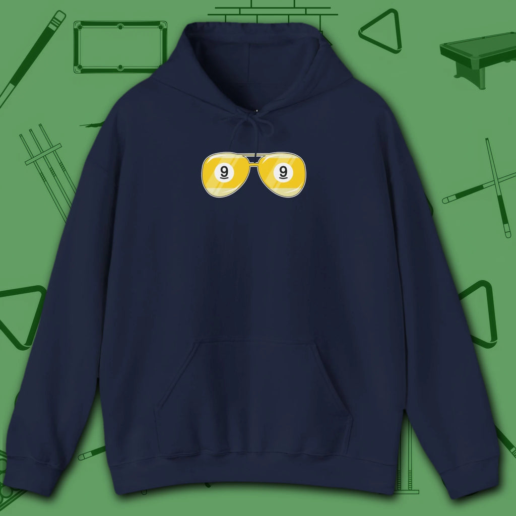 Smooth Shades Hoodie, in Navy color, billiards shirt, front view