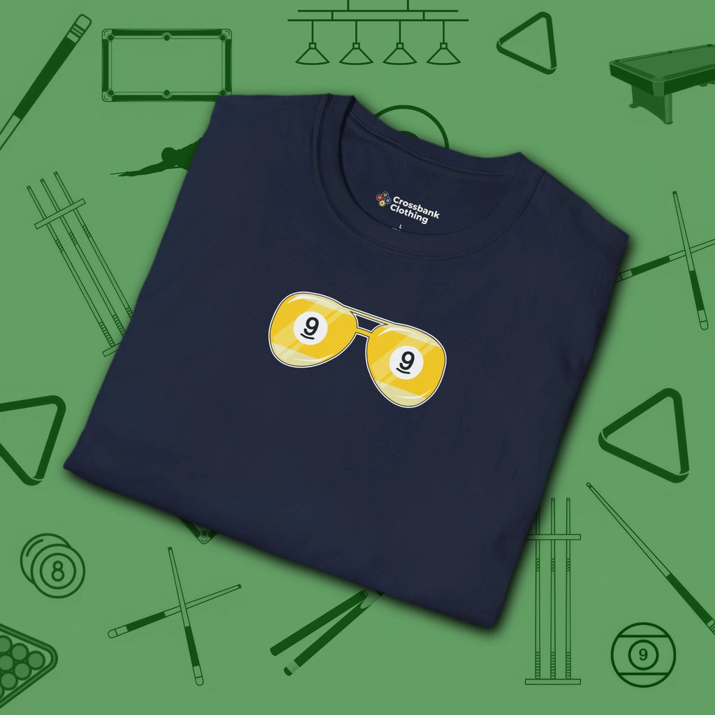 Smooth Shades T-Shirt, in Navy color, billiards shirt, folded view