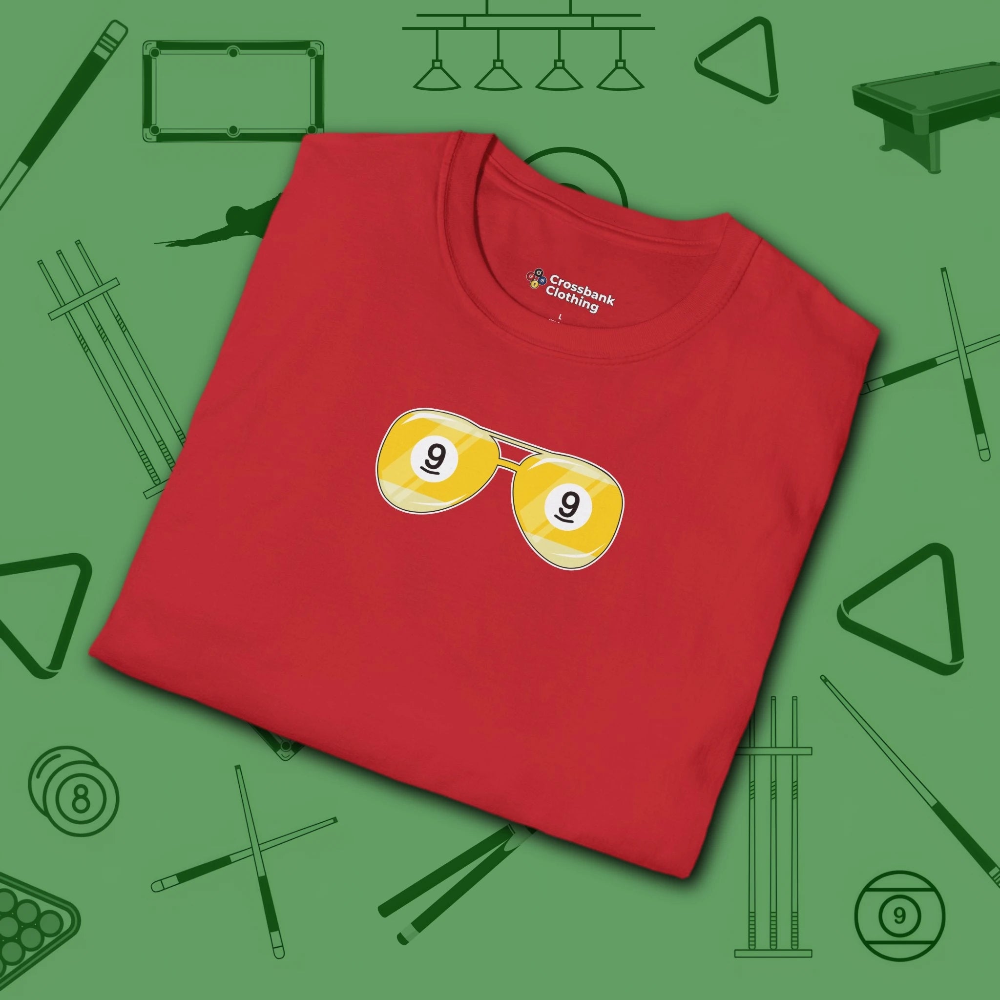 Smooth Shades T-Shirt, in Red color, billiards shirt, folded view