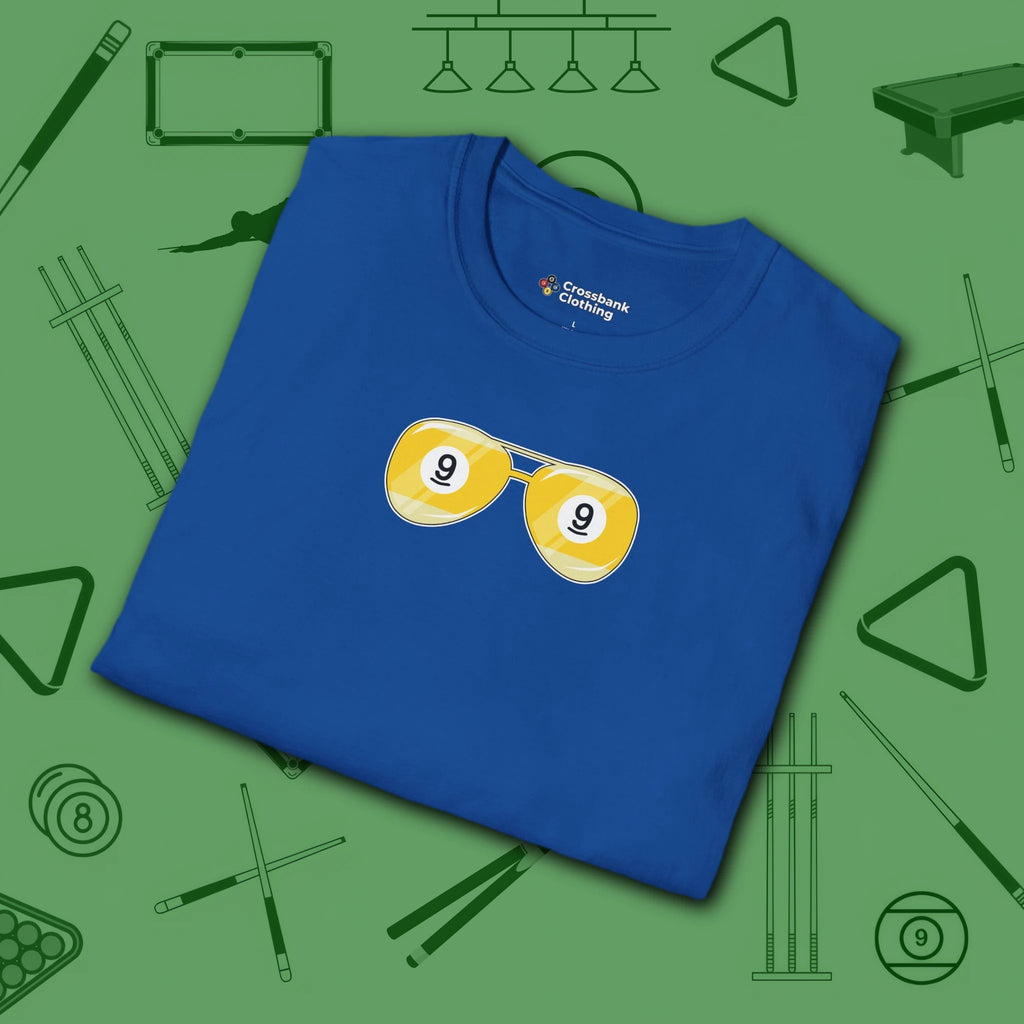 Smooth Shades T-Shirt, in Royal color, billiards shirt, folded view