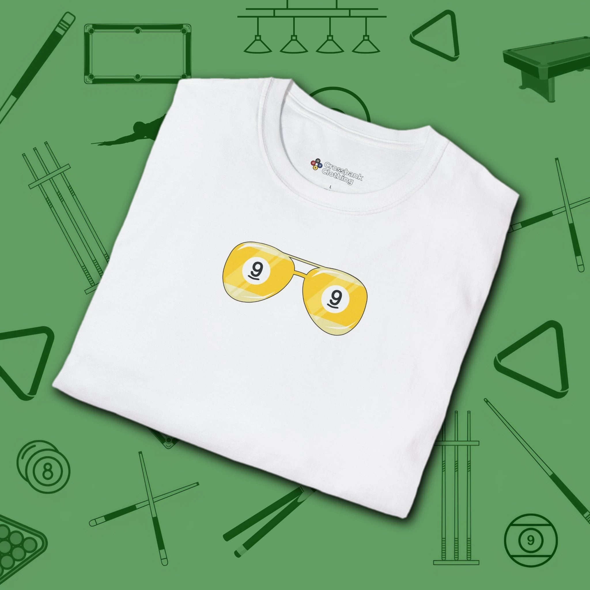 Smooth Shades T-Shirt, in White color, billiards shirt, folded view