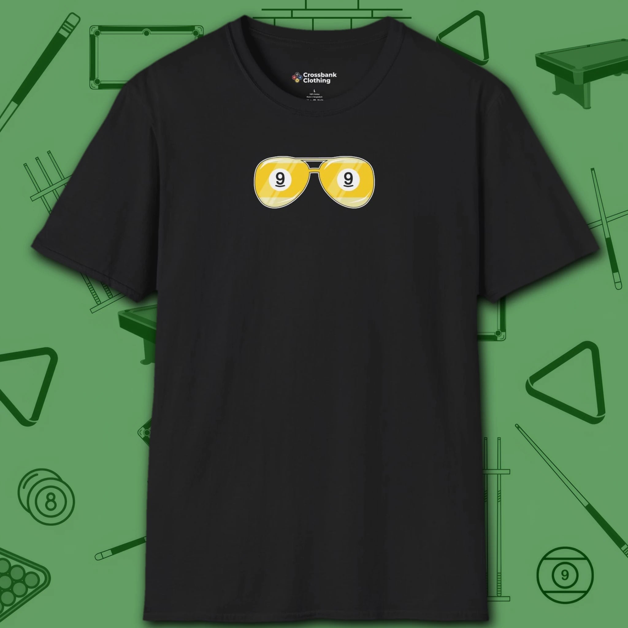 Smooth Shades T-Shirt, in Black color, billiards shirt, front view