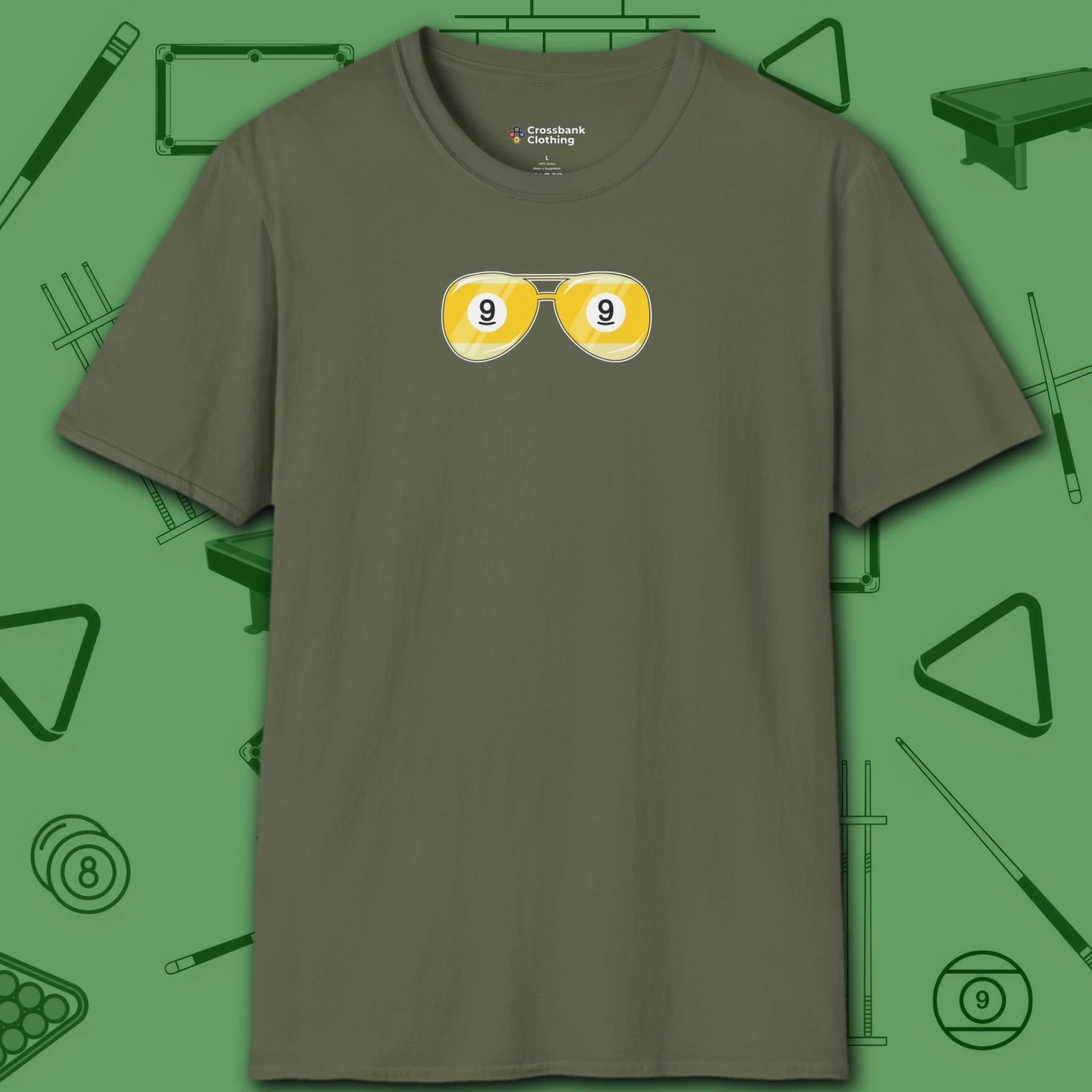 Smooth Shades T-Shirt, in Military Green color, billiards shirt, front view