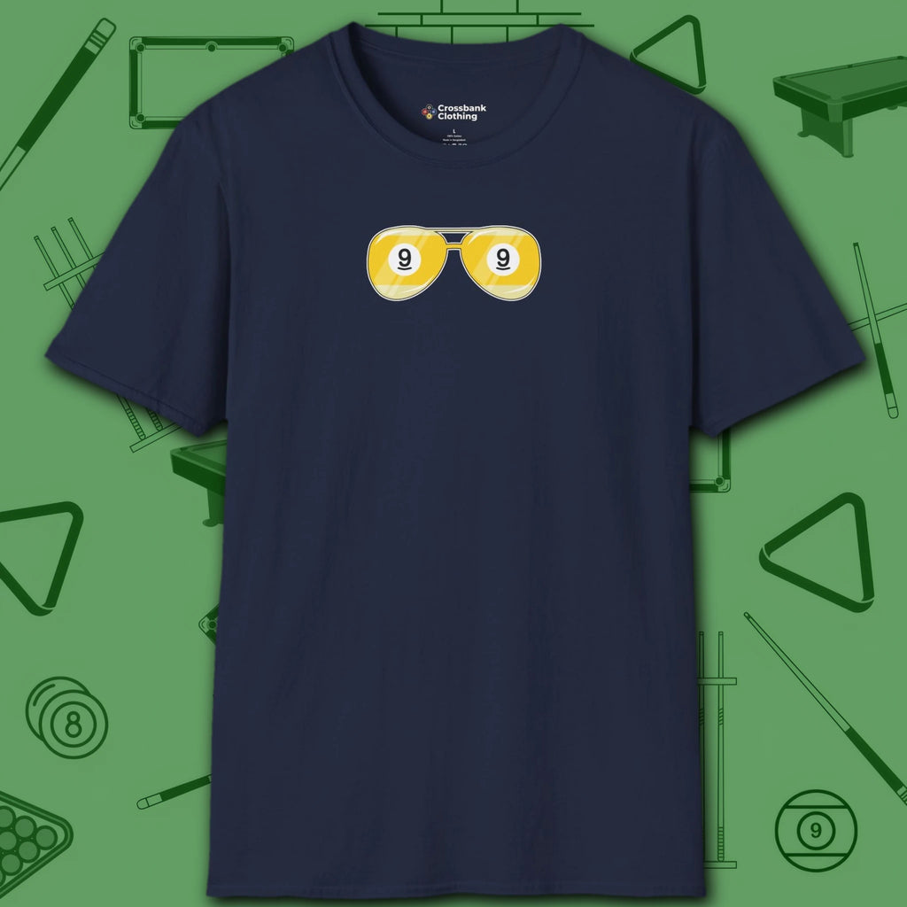 Smooth Shades T-Shirt, in Navy color, billiards shirt, front view