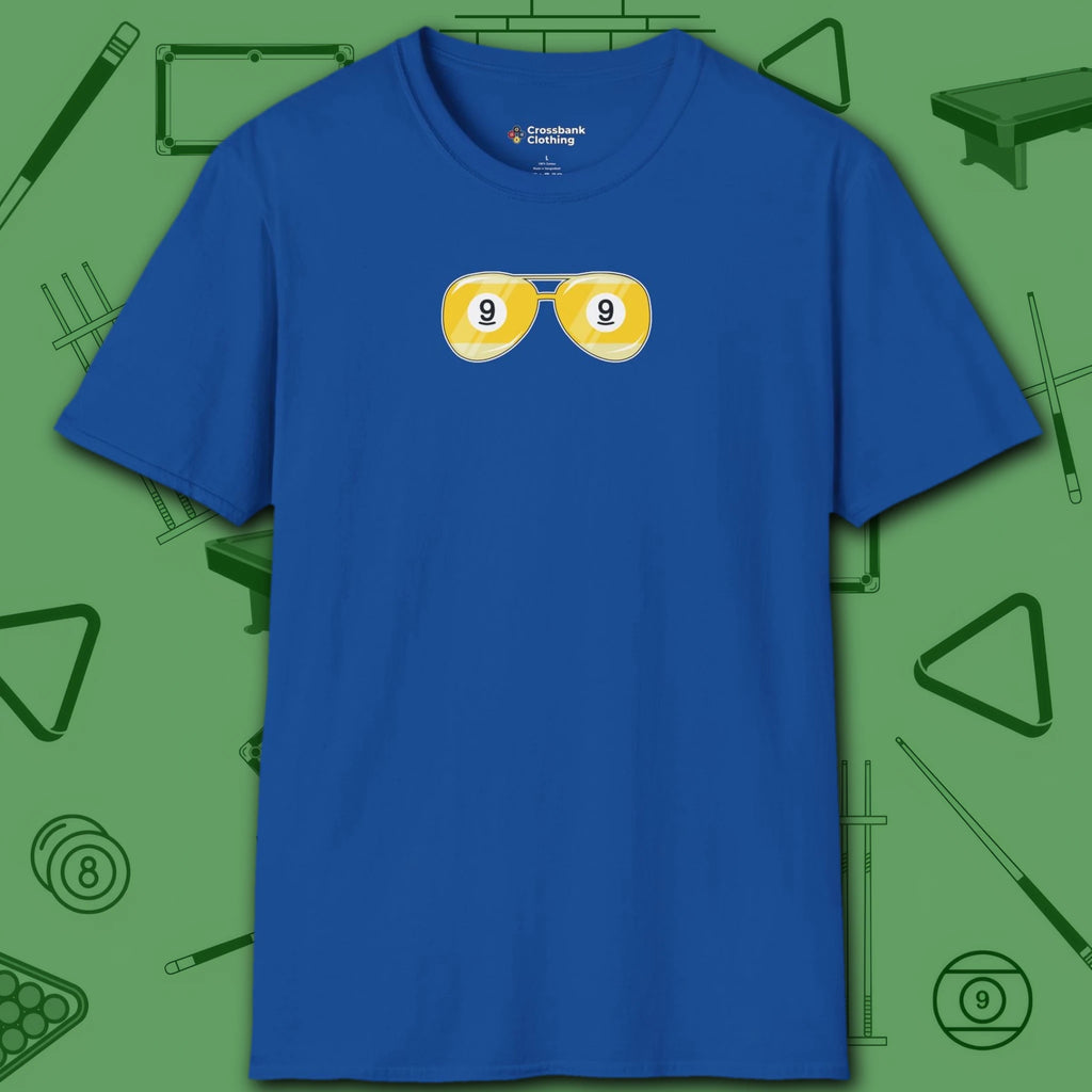Smooth Shades T-Shirt, in Royal color, billiards shirt, front view