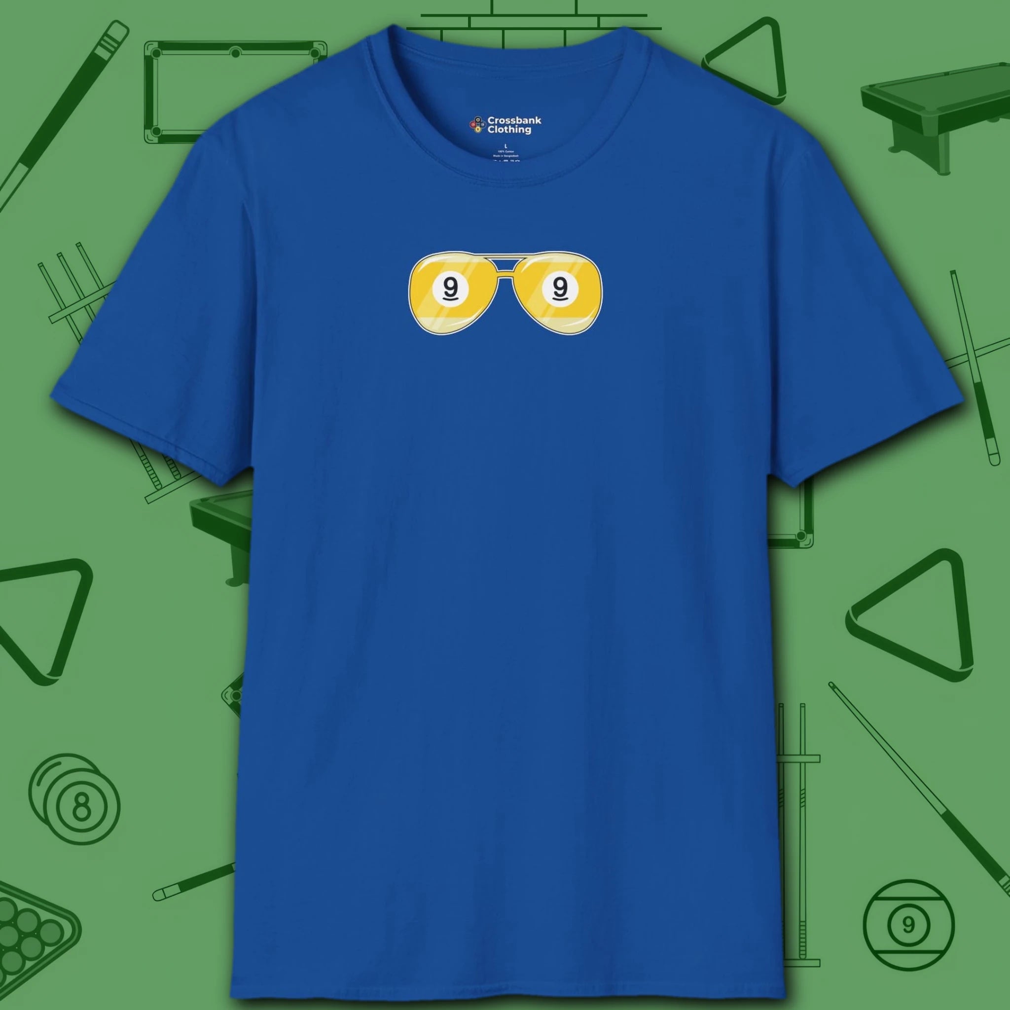 Smooth Shades T-Shirt, in Royal color, billiards shirt, front view