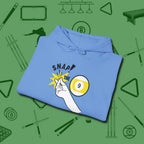 Snap The Nine Hoodie, folded view, in Carolina Blue where style and cue discipline collide