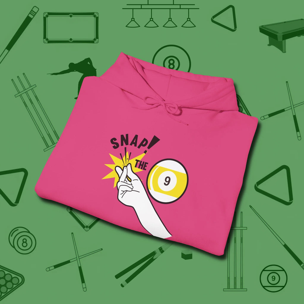 Snap The Nine Hoodie, folded view, in Heliconia for players who live the game
