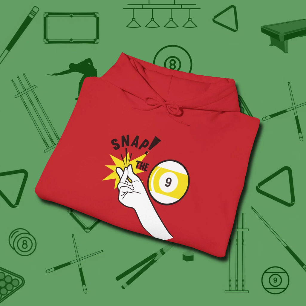 Snap The Nine Hoodie, folded view, in Red an extension of your pool persona