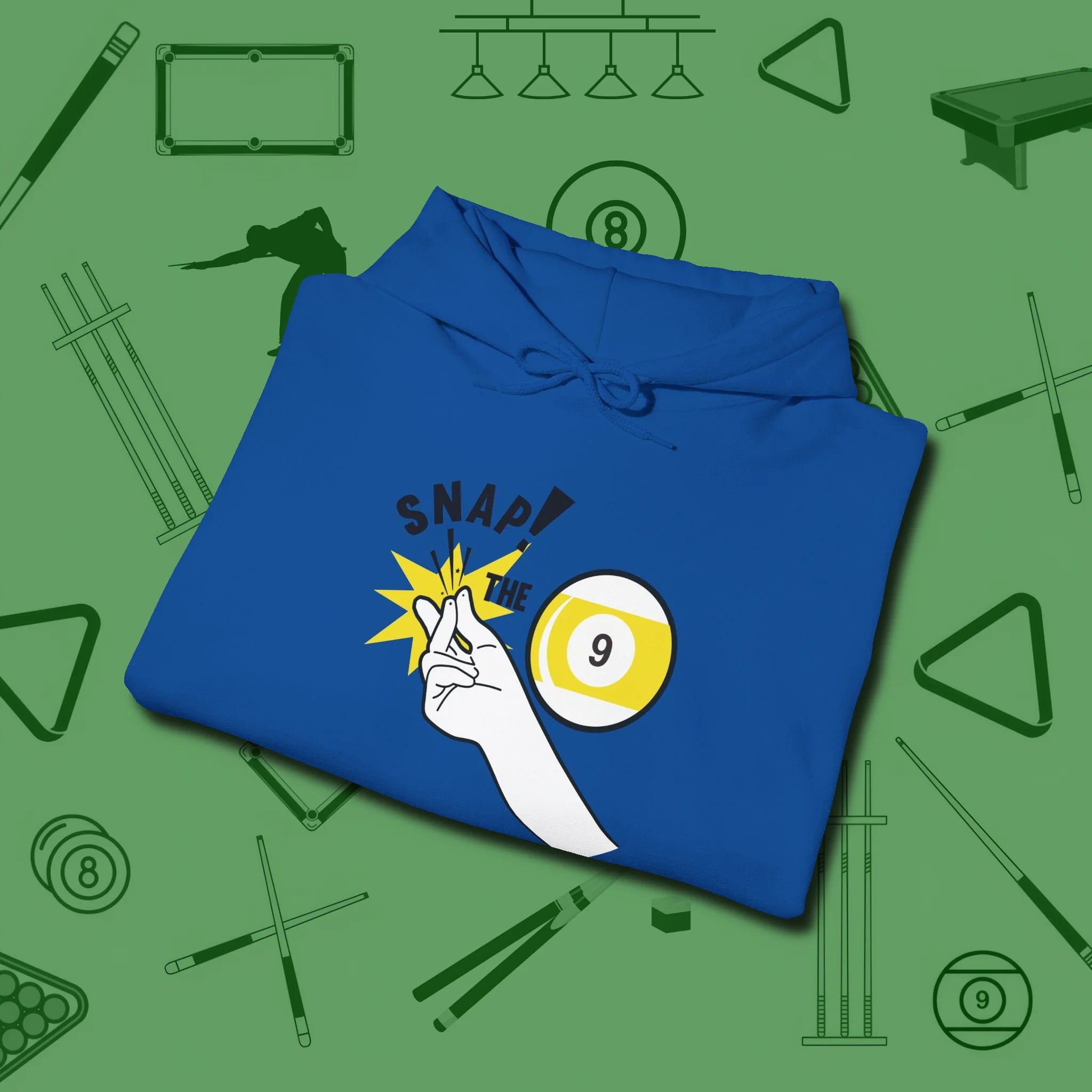 Snap The Nine Hoodie, folded view, in Royal like your stroke — smooth and deliberate