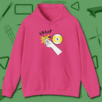 Snap The Nine Hoodie, front view, in Heliconia like your stroke — smooth and deliberate