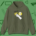Snap The Nine Hoodie, front view, in Military Green like your stroke — smooth and deliberate