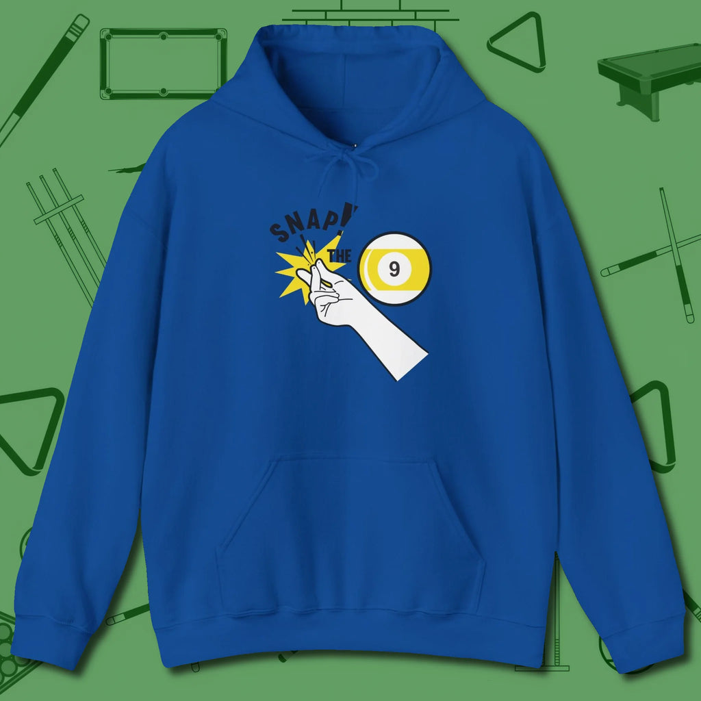 Snap The Nine Hoodie, front view, in Royal like your stroke — smooth and deliberate
