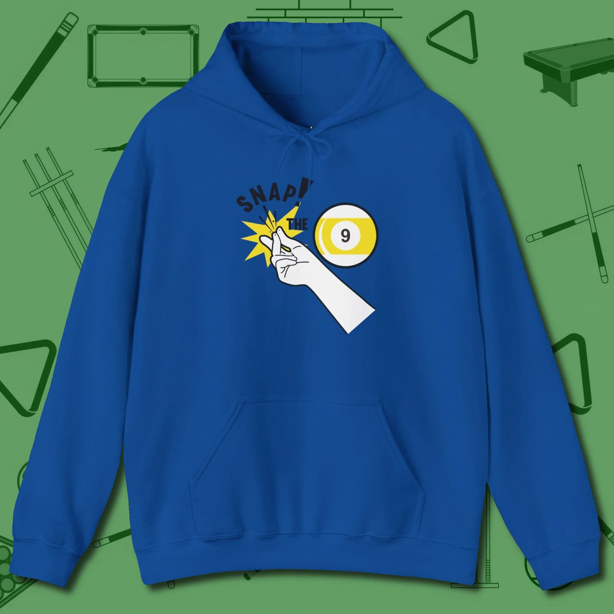 Snap The Nine Hoodie, front view, in Royal like your stroke — smooth and deliberate