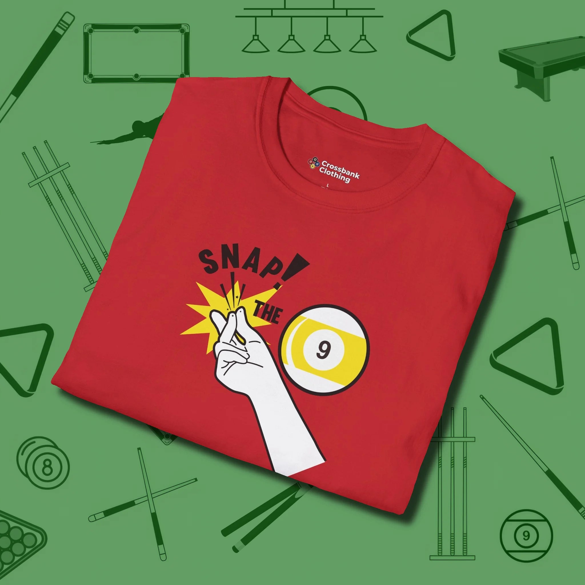 Snap The Nine T-Shirt, folded view, in Red a clean fit for the dirtiest safeties