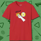 Snap The Nine T-Shirt, front view, in Red confidence stitched in every seam