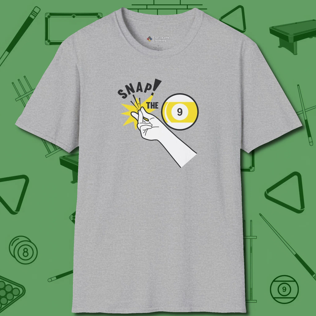 Snap The Nine T-Shirt, front view, in Sport Grey for hustlers who keep it honest