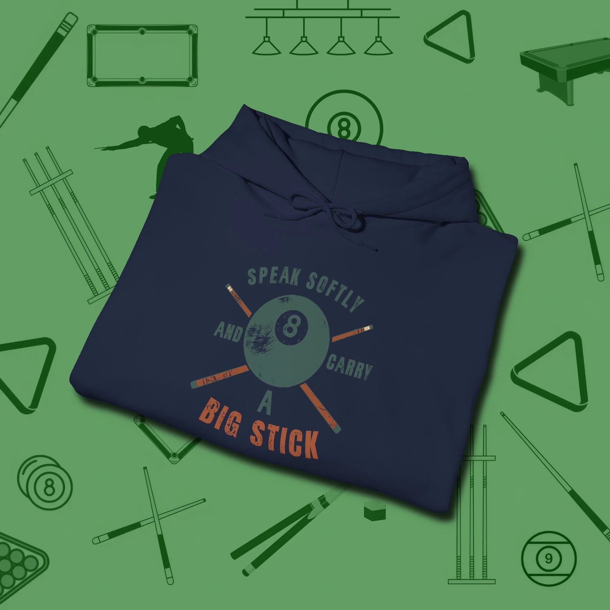 Speak Softly and Carry a Big Stick Hoodie, folded view, in Navy because the table is your battlefield