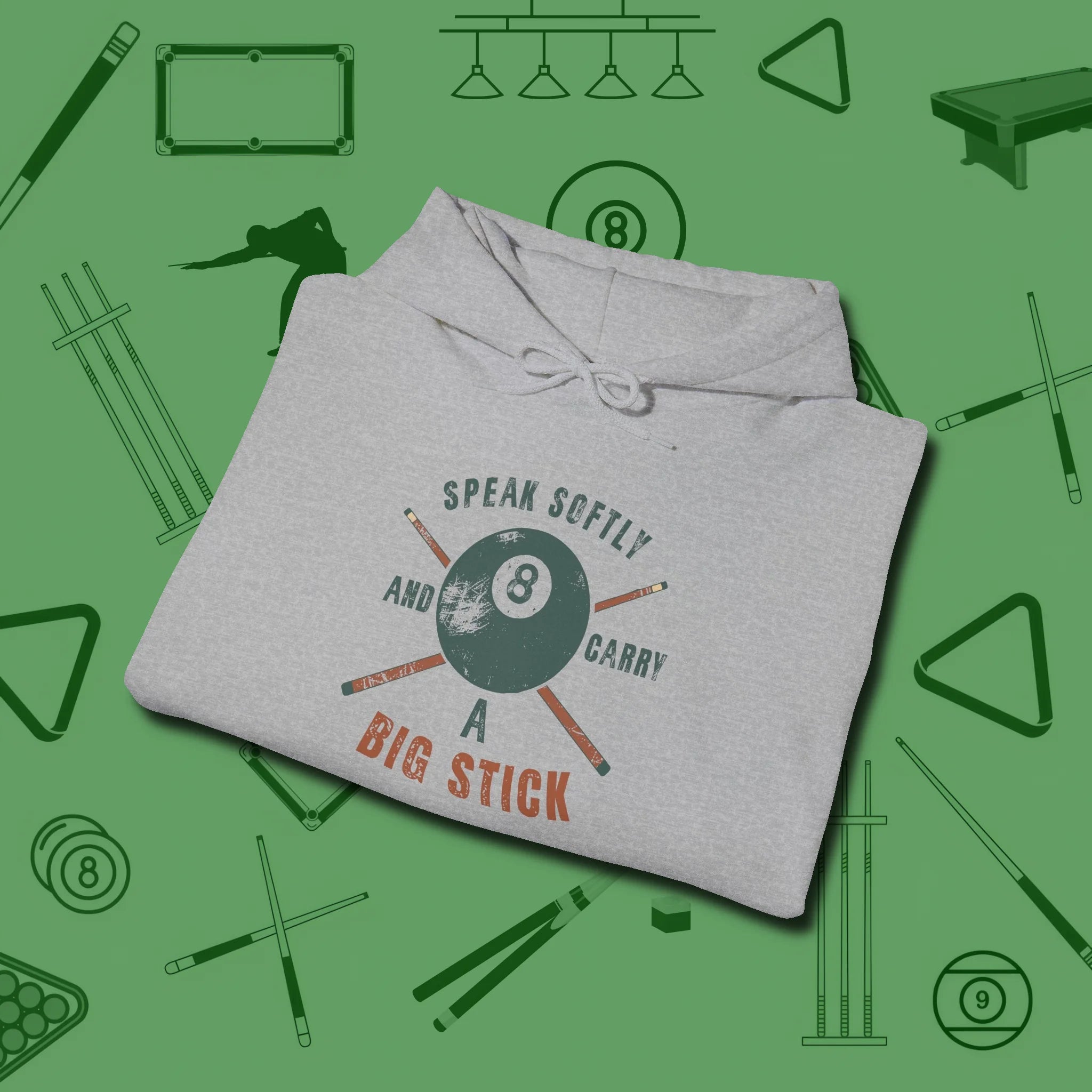 Speak Softly and Carry a Big Stick Hoodie, folded view, in Sport Grey for players who live the game
