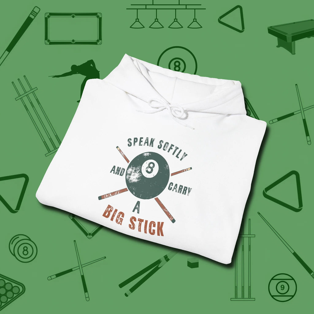 Speak Softly and Carry a Big Stick Hoodie, folded view, in White play in style, win in silence