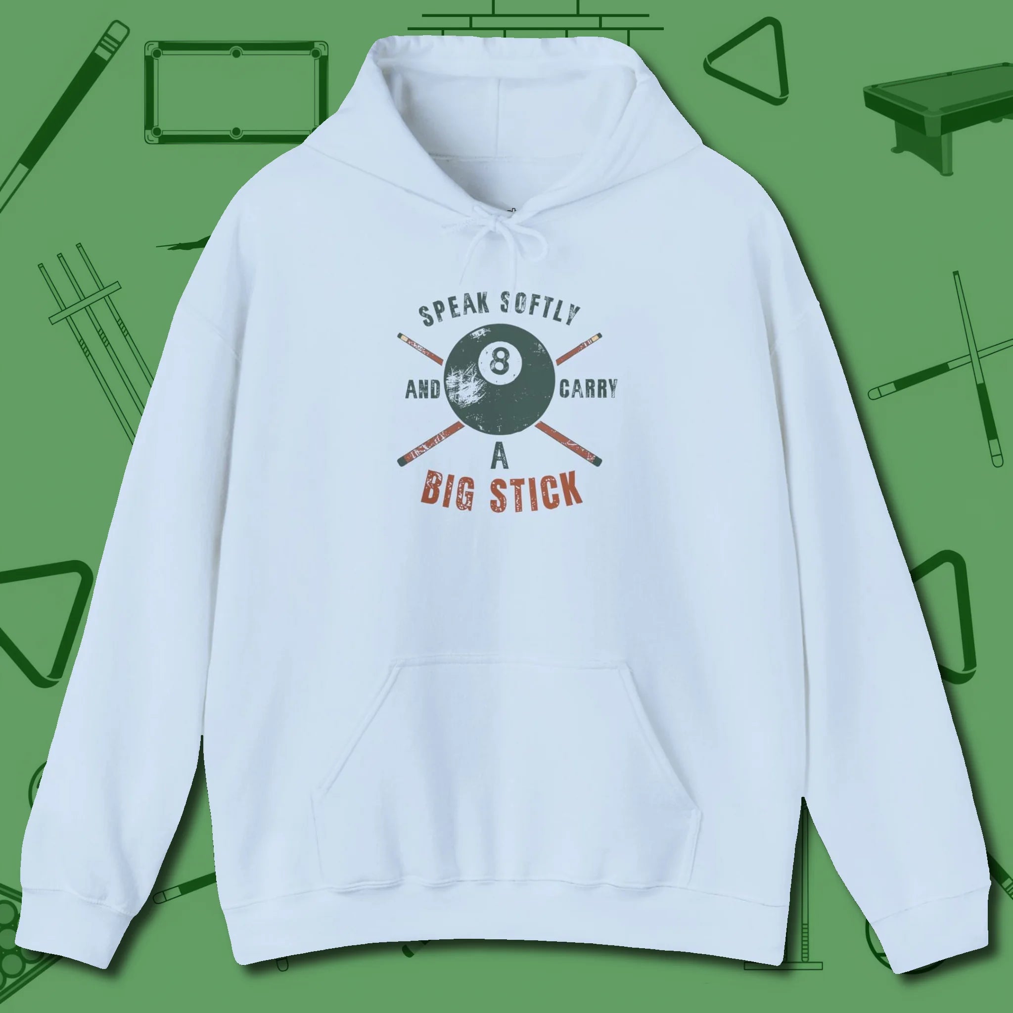 Speak Softly and Carry a Big Stick Hoodie, front view, in Light Blue the shirt that plays position