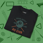 Speak Softly and Carry a Big Stick T-Shirt, folded view, in Black clean lines for dirty minds