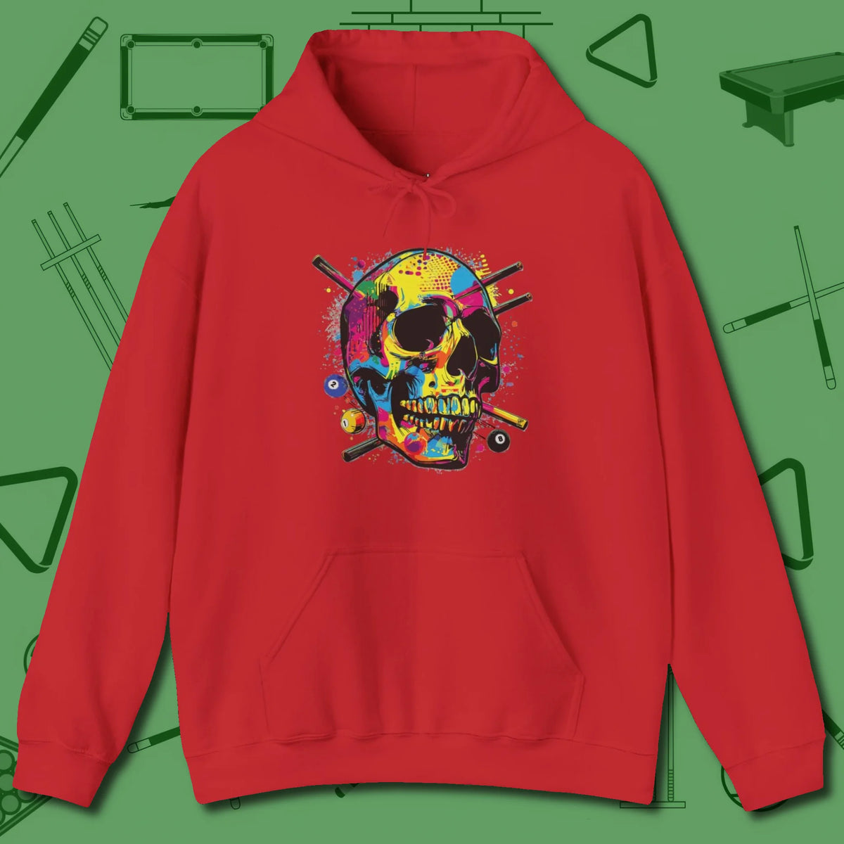 Stabbed Skull Hoodie, front view, in Red an extension of your pool persona