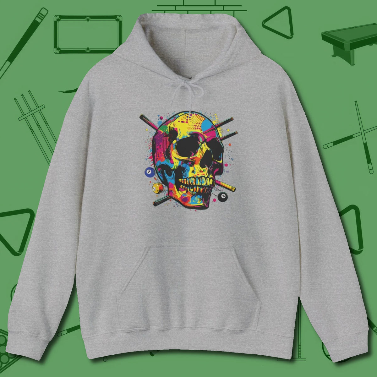 Stabbed Skull Hoodie, front view, in Sport Grey where style and cue discipline collide