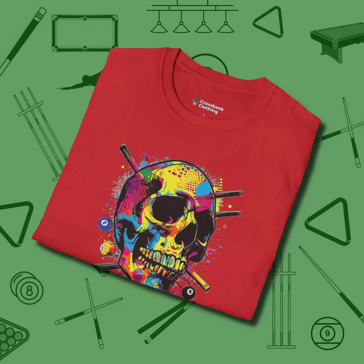 Stabbed Skull T-Shirt, folded view, in Red ideal for clean hits and clean fits