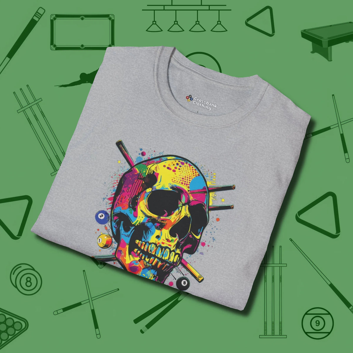 Stabbed Skull T-Shirt, folded view, in Sport Grey perfect for players with quiet fire