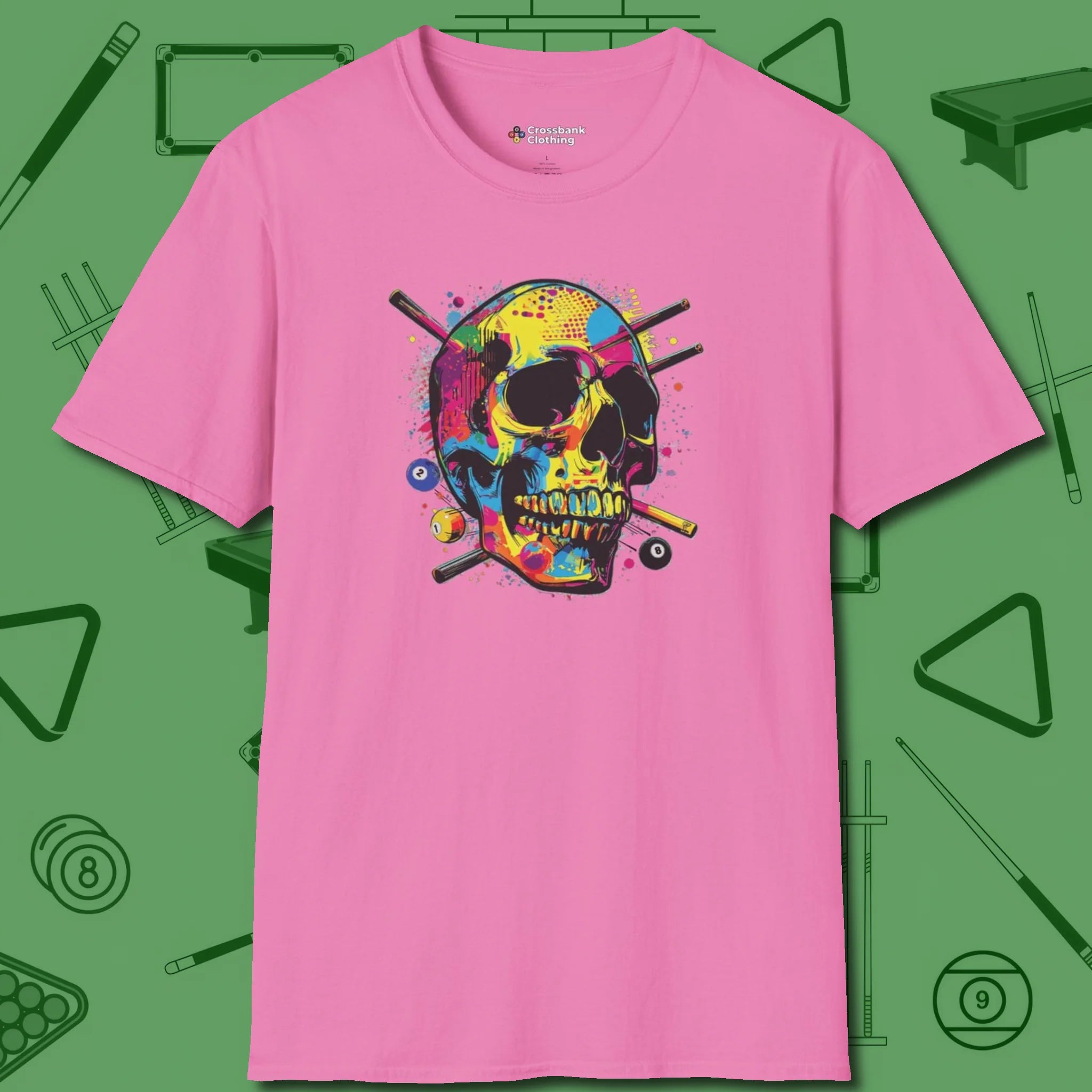 Stabbed Skull T-Shirt, front view, in Azalea play in style, win in silence