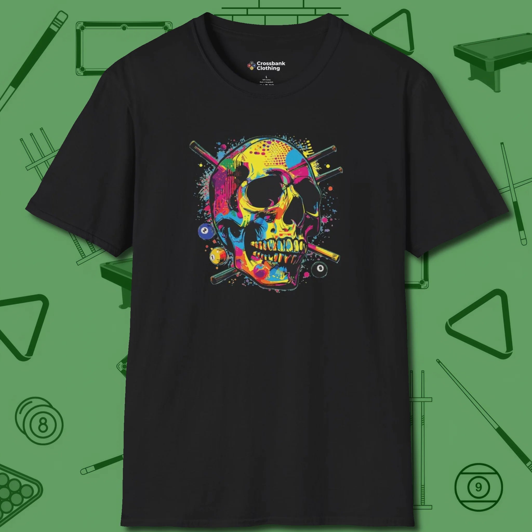 Stabbed Skull T-Shirt, front view, in Black where cue control meets personal style