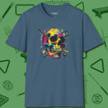 Stabbed Skull T-Shirt, front view, in Indigo Blue play in style, win in silence