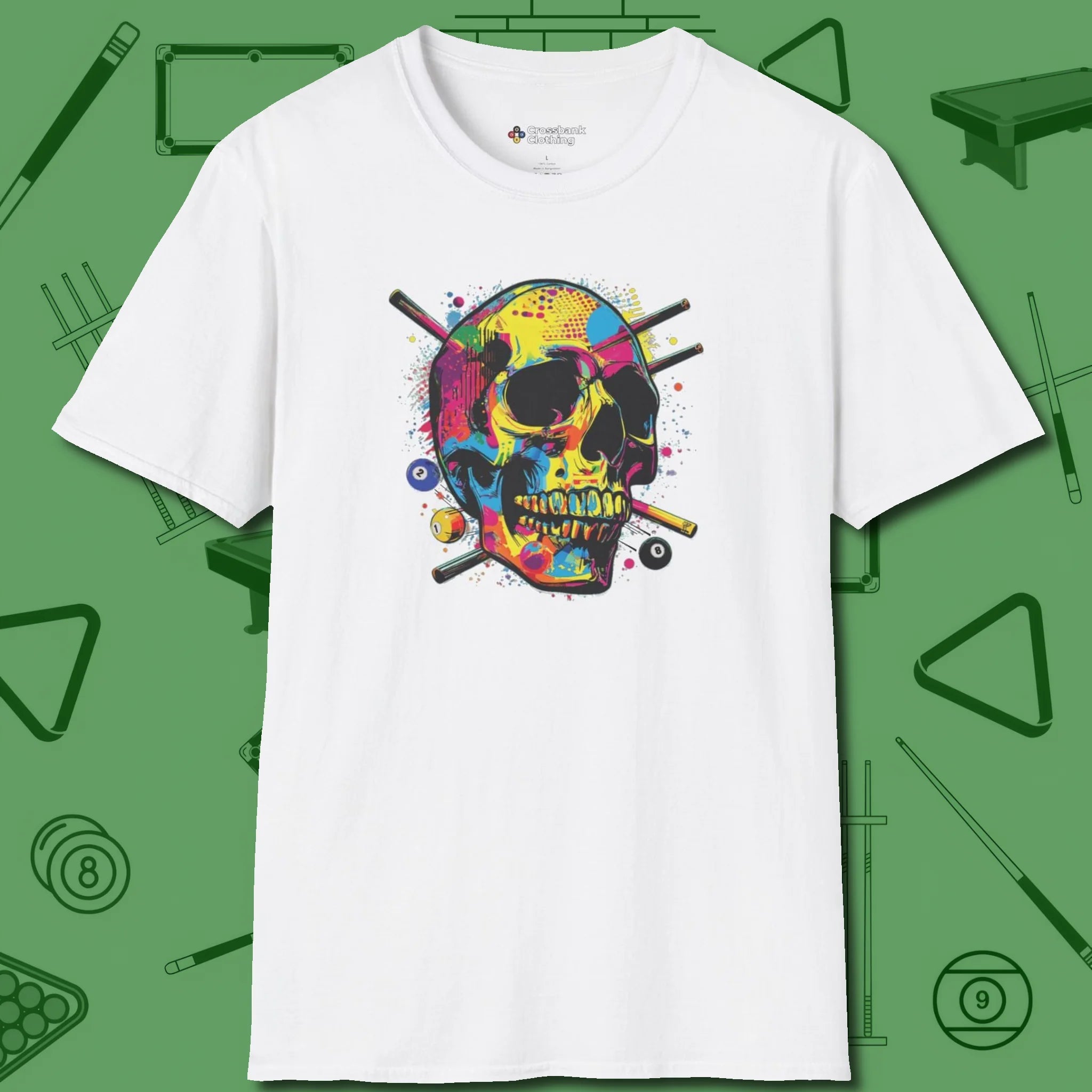 Stabbed Skull T-Shirt, front view, in White for shooters who dress like they play: sharp