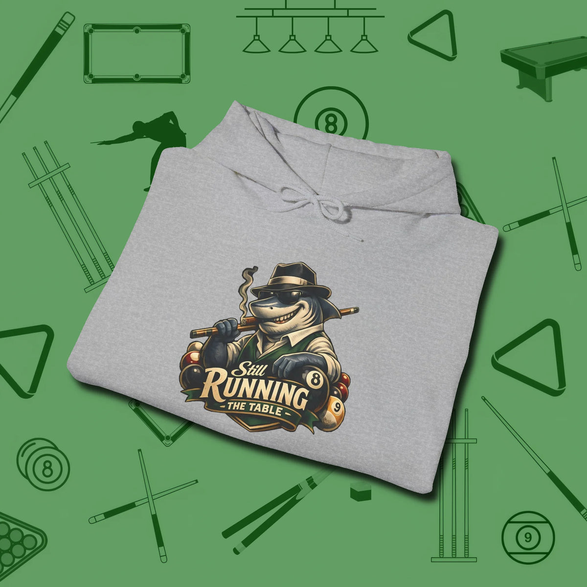 Still Running Shark Hoodie, folded view, in Sport Grey for shooters who dress like they play: sharp