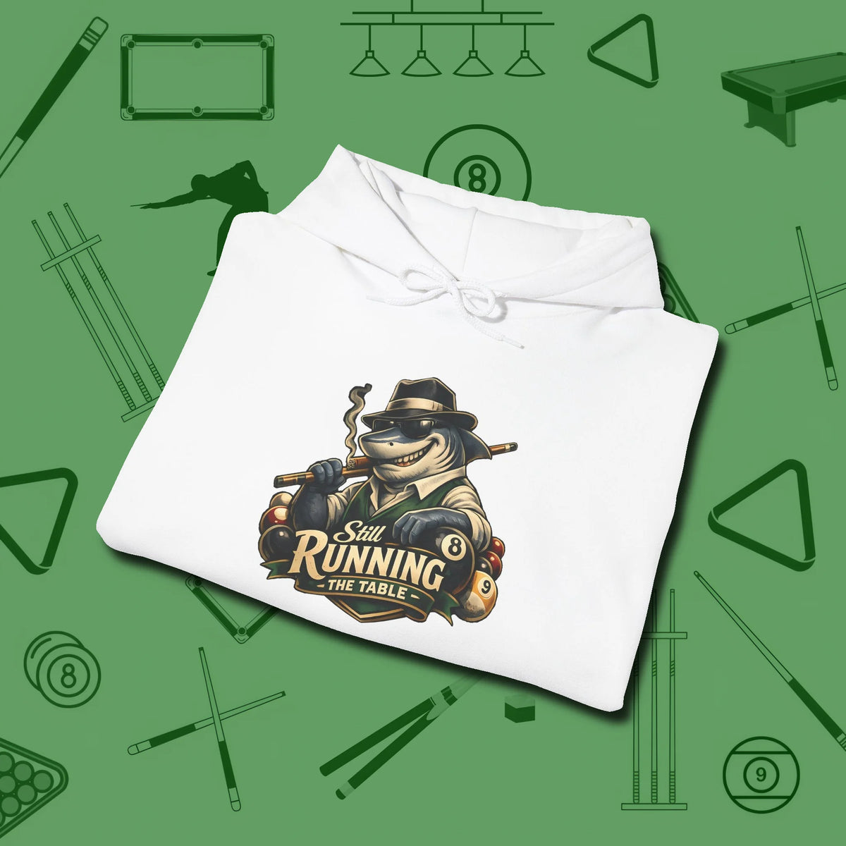 Still Running Shark Hoodie, folded view, in White table-tested, street-approved style