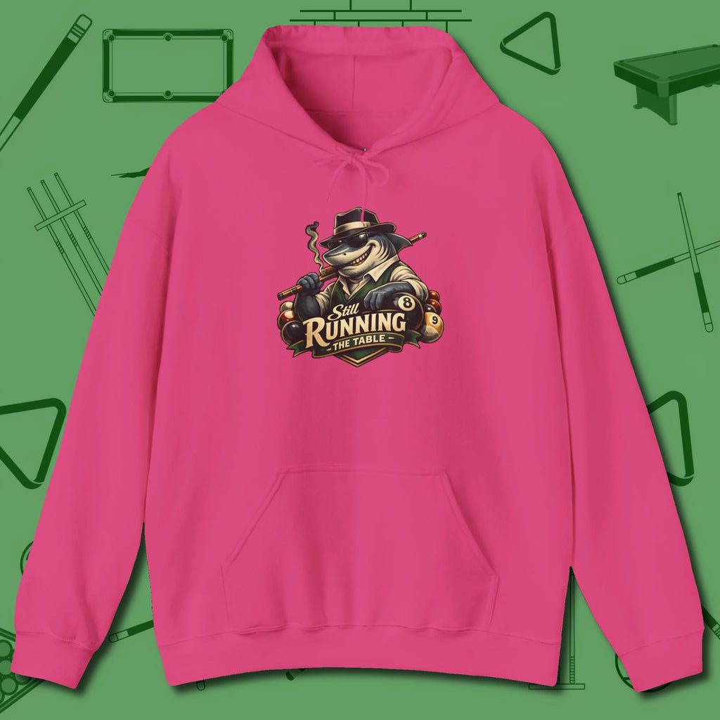 Still Running Shark Hoodie, front view, in Heliconia an extension of your pool persona