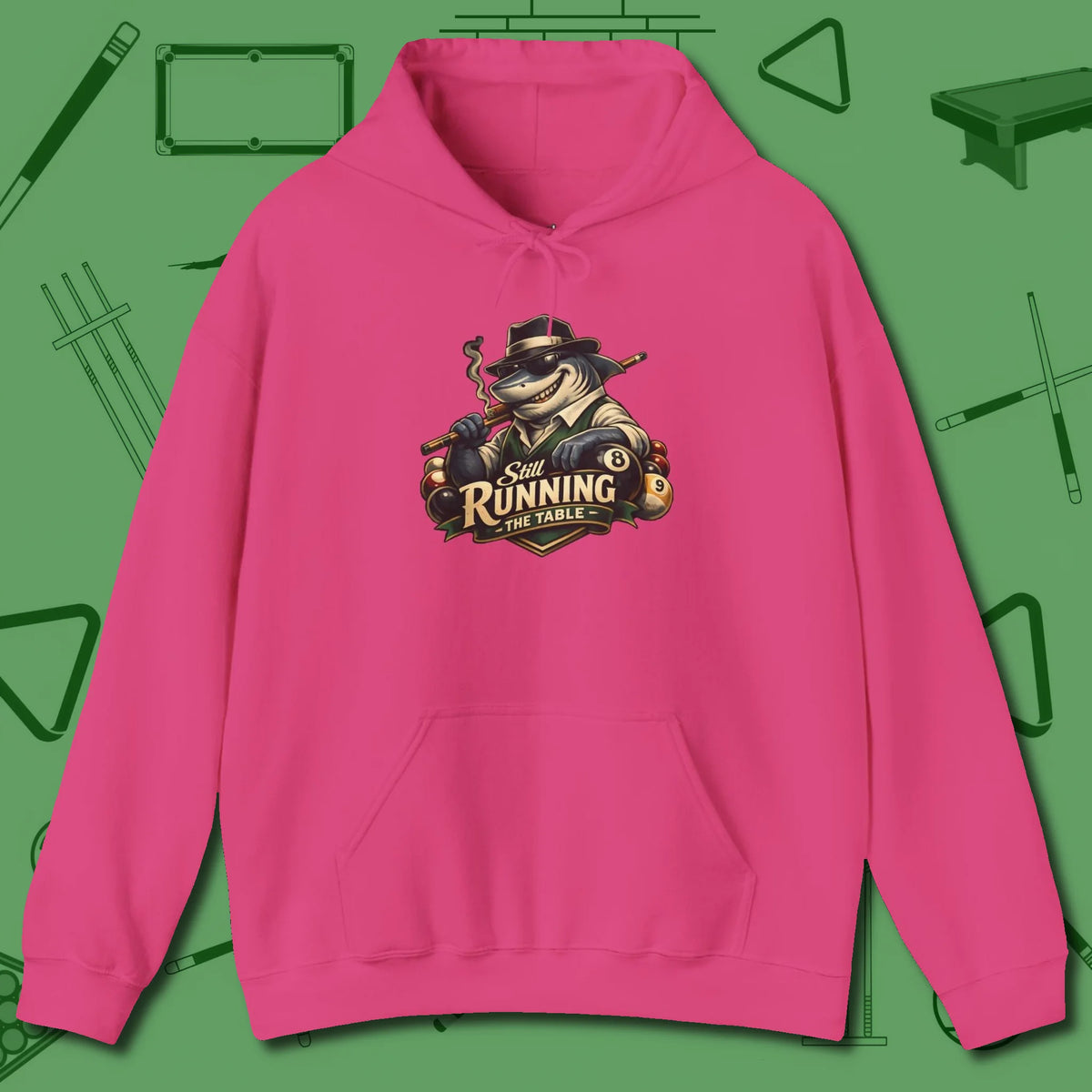 Still Running Shark Hoodie, front view, in Heliconia an extension of your pool persona