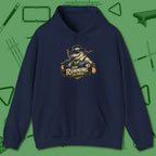 Still Running Shark Hoodie, front view, in Navy made for pool sharks, not posers