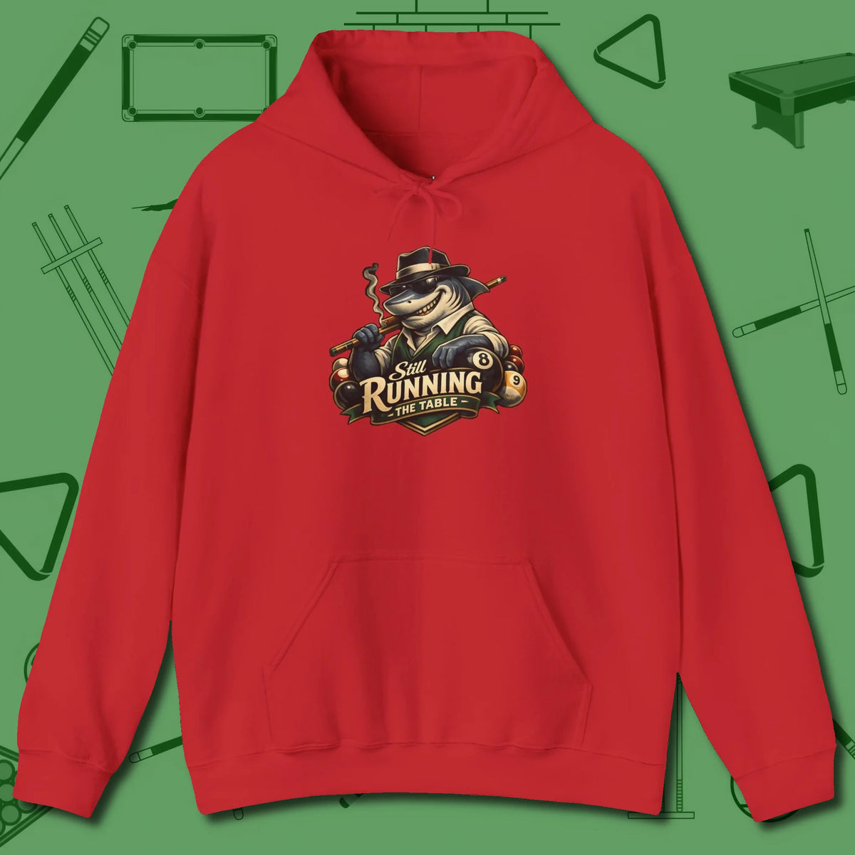 Still Running Shark Hoodie, front view, in Red your secret weapon off the table