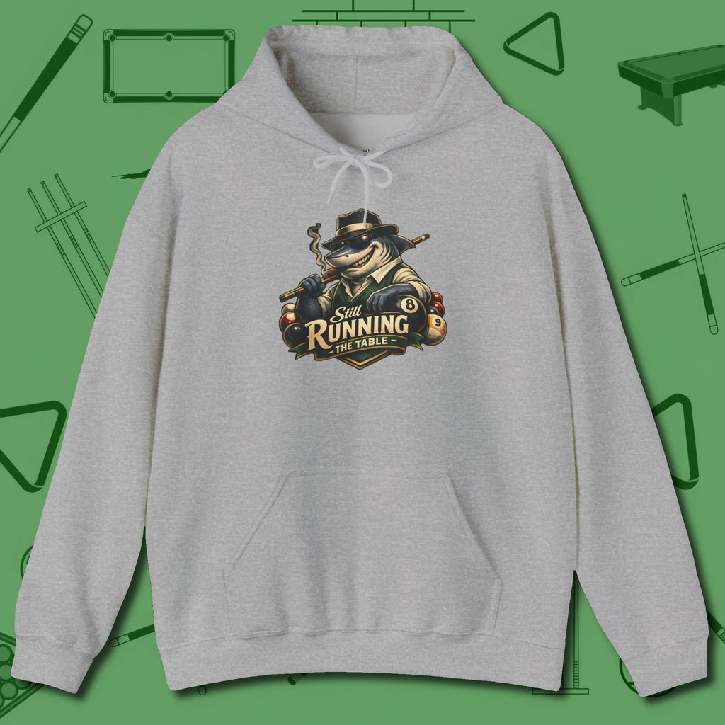 Still Running Shark Hoodie, front view, in Sport Grey smart enough for the felt and the street