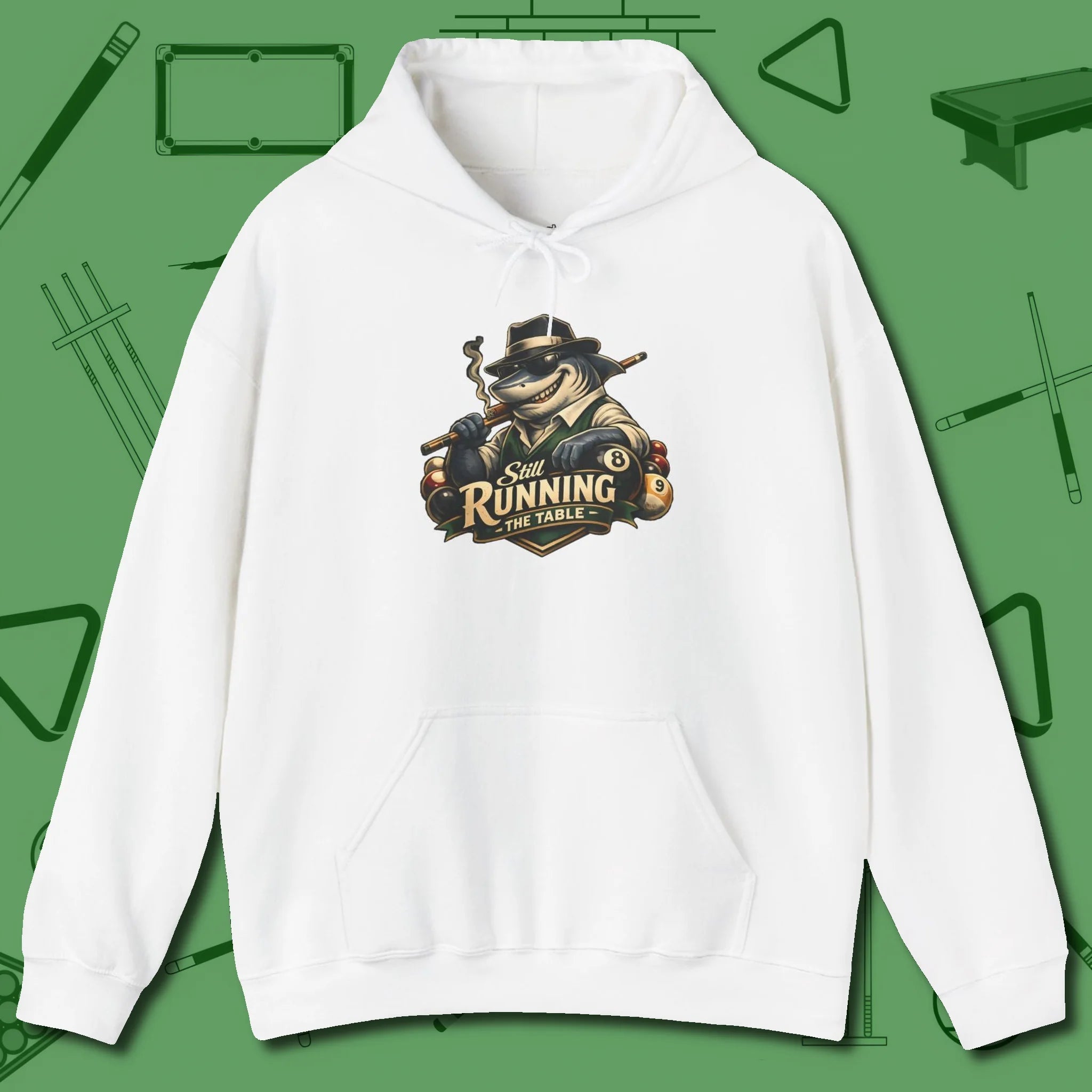 Still Running Shark Hoodie, front view, in White it’s not a hobby — it’s a lifestyle