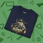 Still Running Shark T-Shirt, folded view, in Navy for shooters who dress like they play: sharp