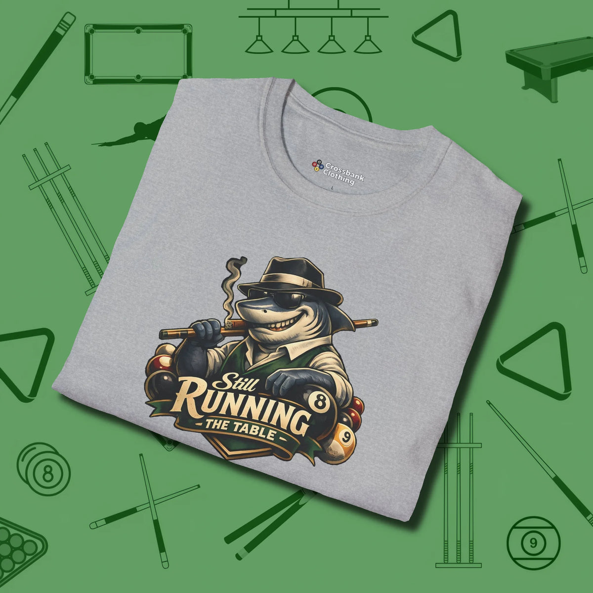 Still Running Shark T-Shirt, folded view, in Sport Grey styled to dominate from rack to run-out