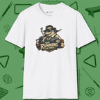 Still Running Shark T-Shirt, front view, in White break, run out, turn heads — repeat