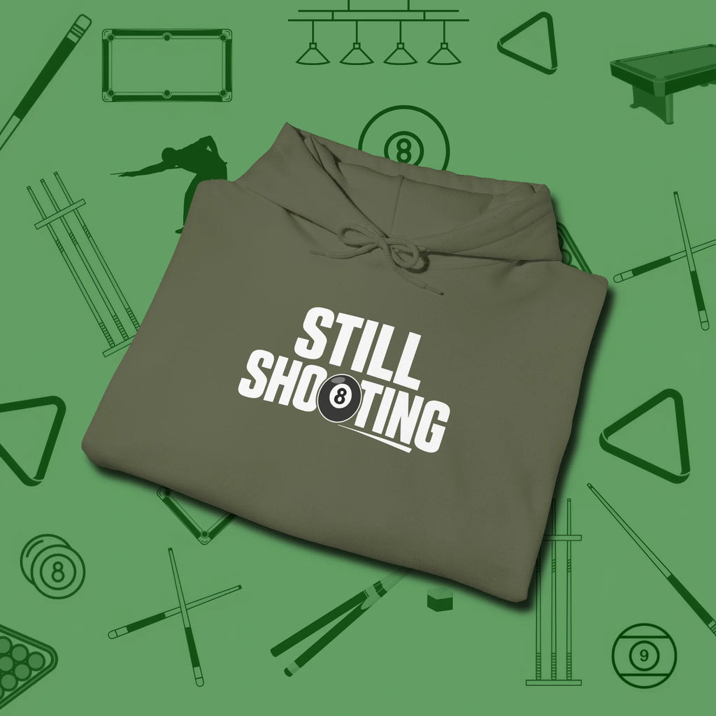 Still Shooting Hoodie, folded view, in Military Green for shooters who dress like they play: sharp
